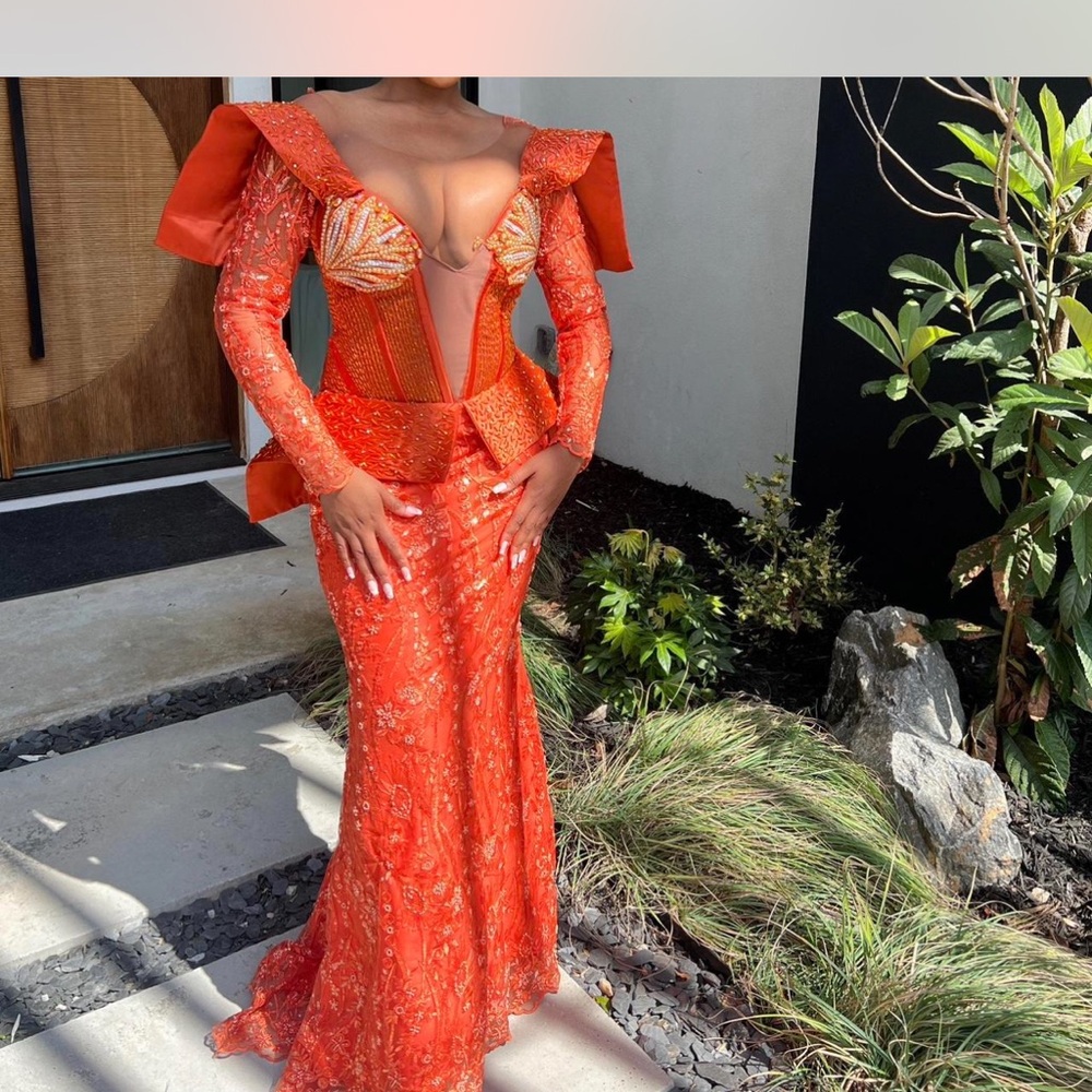 Elegant Orange Evening Gown